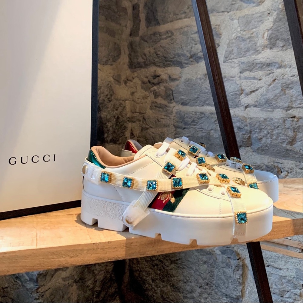 Shoes Gucci Ace Bee Platform Crystal Sneakers